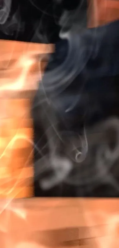 Abstract mobile wallpaper with smoke and orange fire hues.