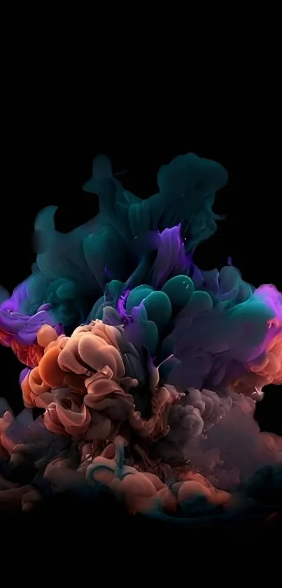 Mobile wallpaper featuring abstract, colorful smoke art on a black background.