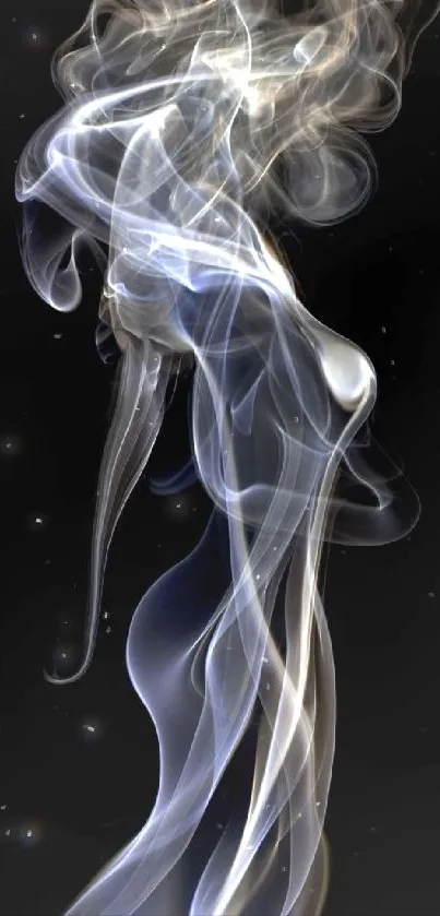 Abstract smoke art with swirls on a black background.