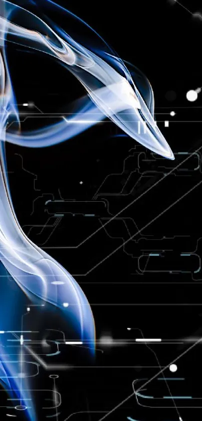 Abstract wallpaper with blue and white smoke on a black background.