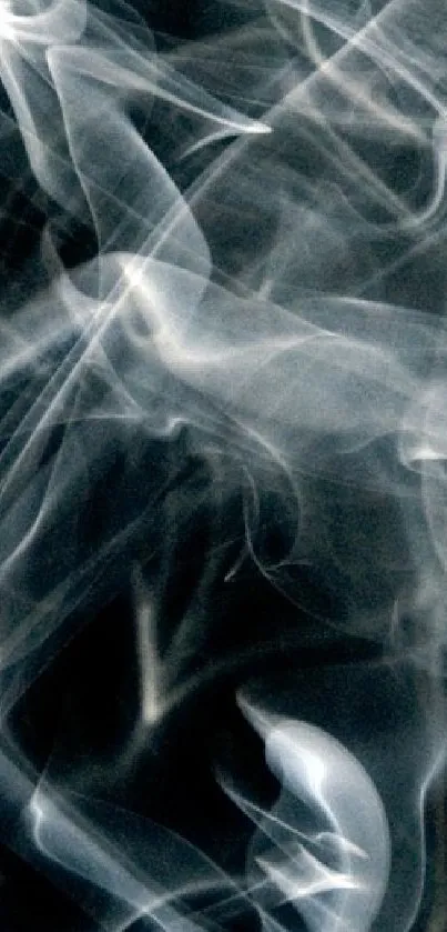 Ethereal abstract smoke art wallpaper with gray and black swirls.