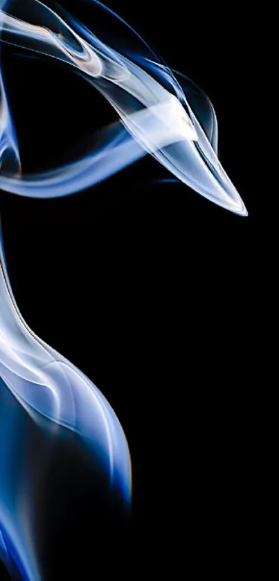 Artistic abstract smoke pattern on black background with blue and white hues.