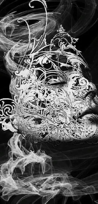 Abstract smoke art creating surreal face on dark background.