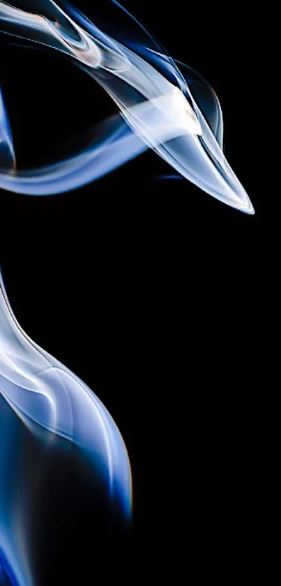 Abstract blue smoke on black background wallpaper for mobile.