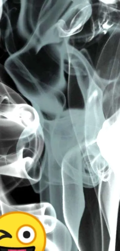 Abstract smoke with emoji on black background.