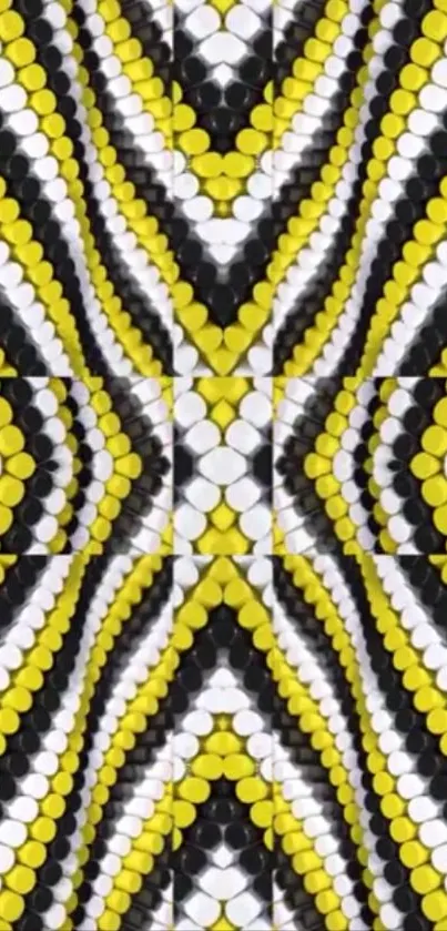 Abstract snake skin pattern in yellow, black, and white hues.