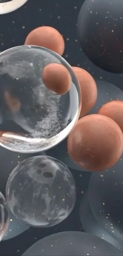 Abstract floating spheres wallpaper for mobile.