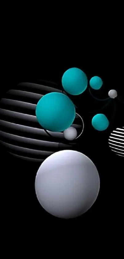 Abstract 3D spheres on black background mobile wallpaper.