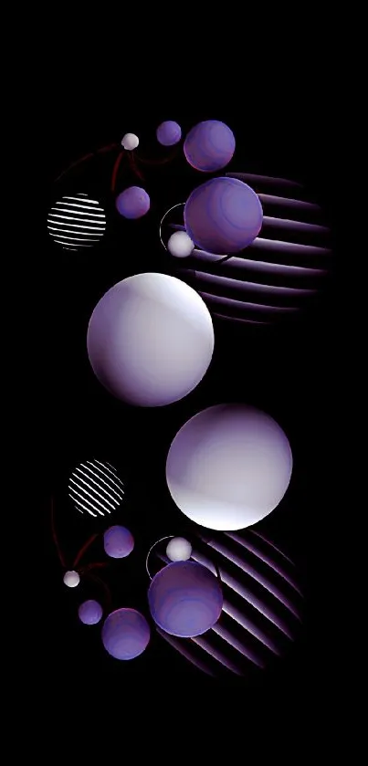 Abstract wallpaper with purple spheres on a black background.