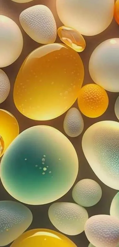 Abstract wallpaper with colorful floating spheres and bubbles.