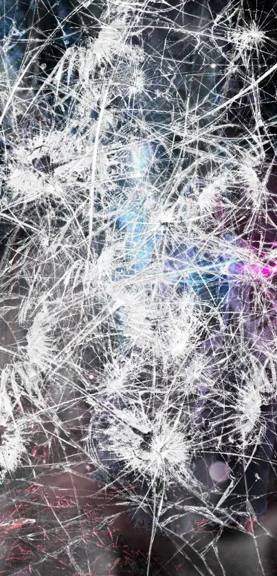 Abstract spider web with neon highlights on a dark mobile wallpaper.