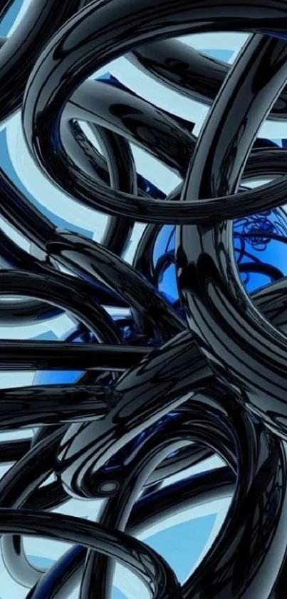 Abstract black spiral design on blue background for phone wallpaper.