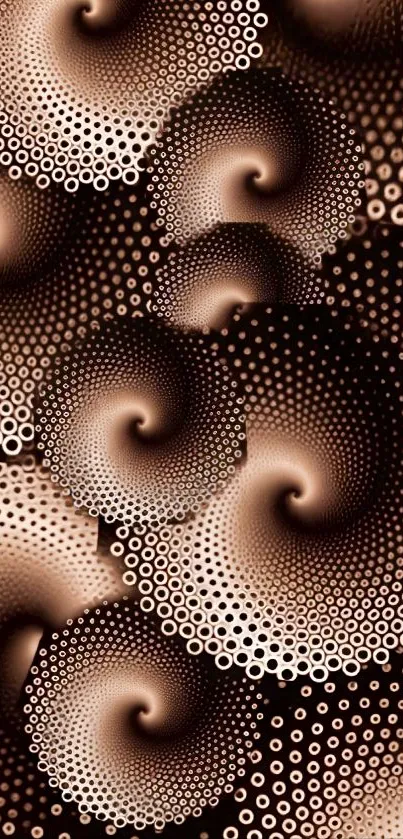 Intricate abstract spiral pattern wallpaper in brown tones.