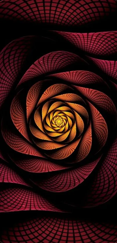 Abstract spiral art with red and yellow hues creates a vibrant mobile wallpaper.