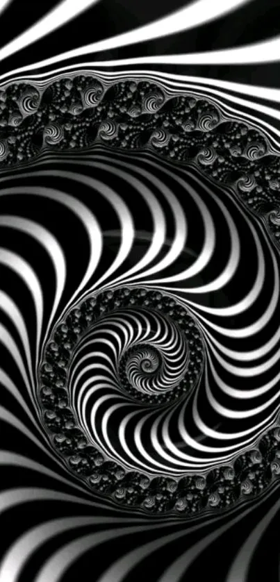 Black and white abstract spiral wallpaper with striking pattern.