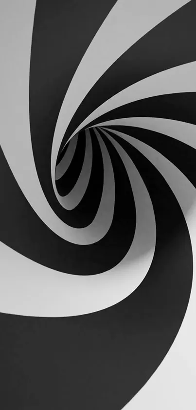 Abstract black and white spiral wallpaper with geometric design.