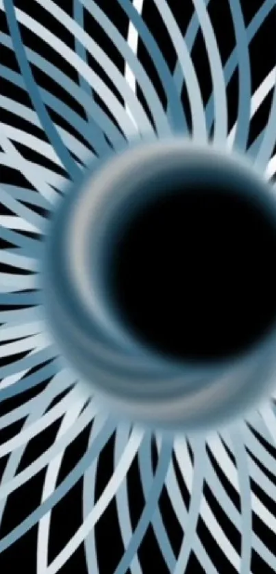 Abstract spiral design with blue and black swirling patterns on a wallpaper.