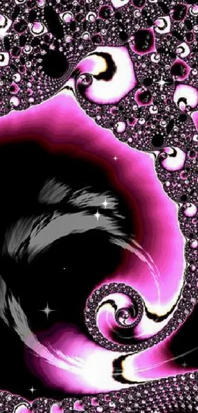 Pink and black abstract spiral fractal wallpaper for mobile devices.