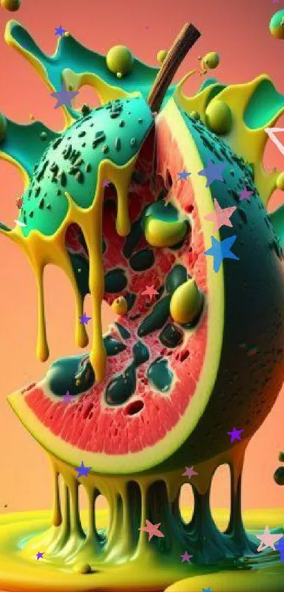 Vibrant abstract watermelon splash art with bold colors.