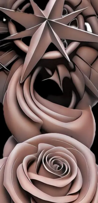 Abstract wallpaper with a rose and star design in muted tones.