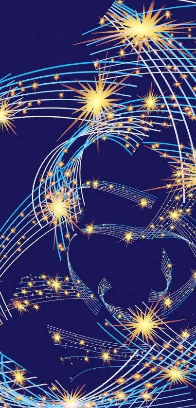 Abstract starry night wallpaper with glowing lines and stars.