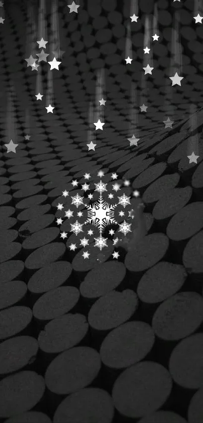 Black and white abstract wallpaper with star patterns and geometric design.