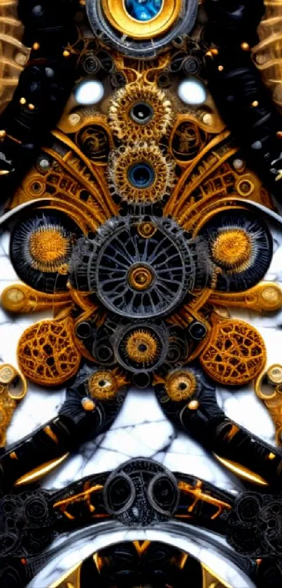 Steampunk inspired wallpaper with gears and golden accents in abstract style.