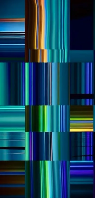 Abstract striped blue and green vibrant mobile wallpaper.
