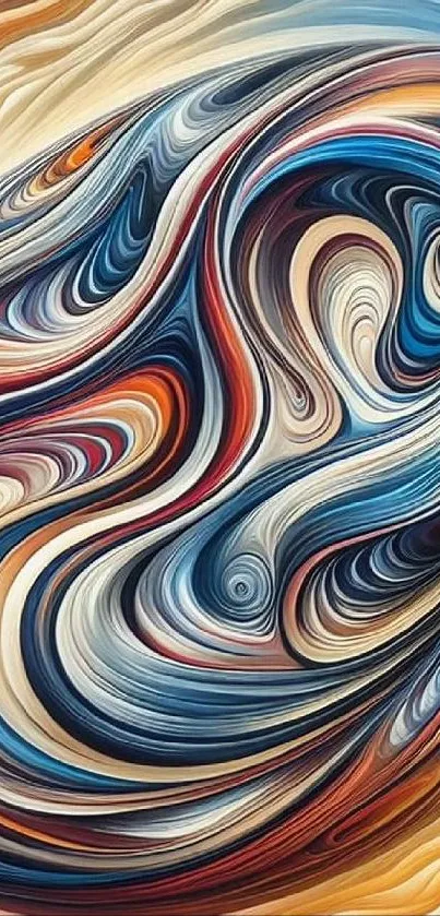 Vibrant abstract swirl art wallpaper with blue hues and dynamic patterns.