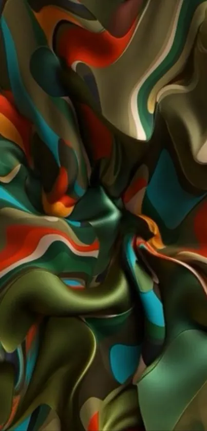 Vibrant abstract swirl with dynamic colors on wallpaper.