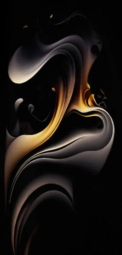 Abstract dark swirl wallpaper in black and gold hues.