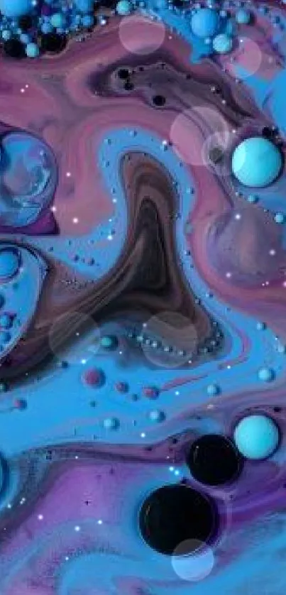 Vibrant abstract swirl wallpaper with blue, purple, and black colors.