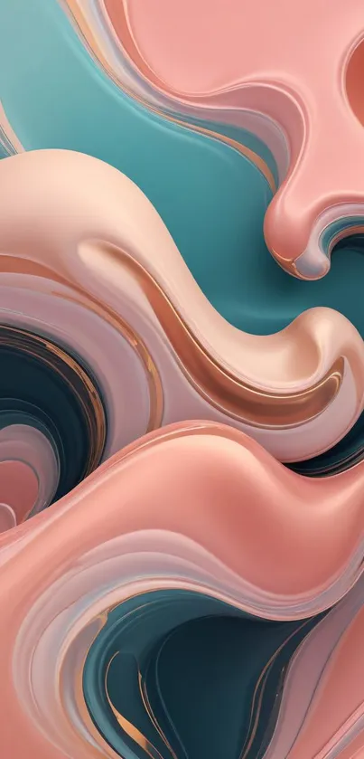 Abstract swirl wallpaper with peach and teal hues.