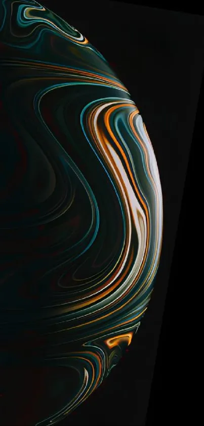 Abstract swirl phone wallpaper in vibrant orange, teal on a dark background.