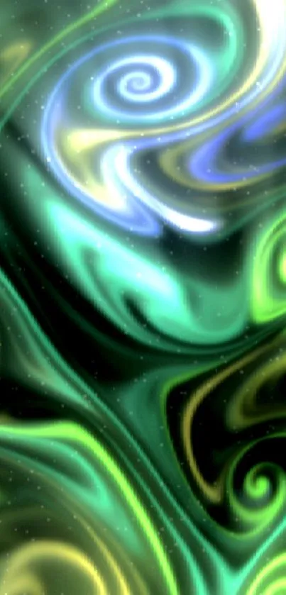 Vibrant abstract swirl wallpaper in neon colors for mobile.