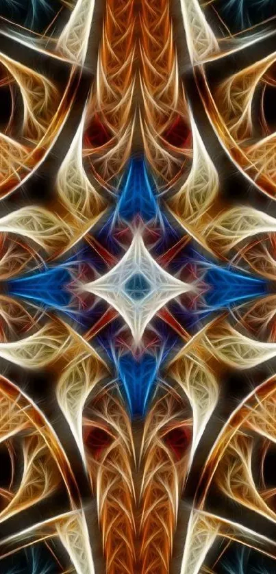 Intricate abstract art wallpaper with vibrant colors and symmetrical design.