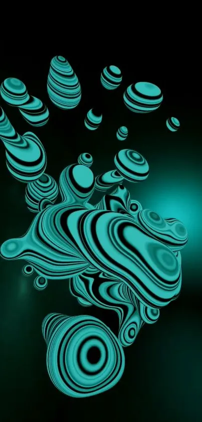 Abstract teal 3D shapes on a dark background wallpaper.