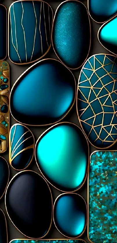 Abstract 3D teal and blue stones mobile wallpaper.