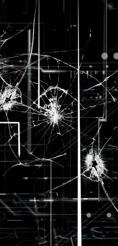 Abstract cracked screen wallpaper with digital tech design.