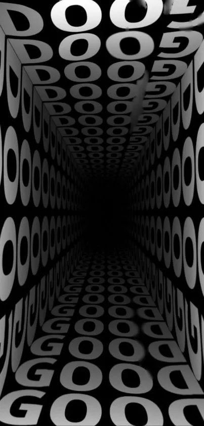 Abstract 3D tunnel wallpaper in black and white with repeating pattern effect.