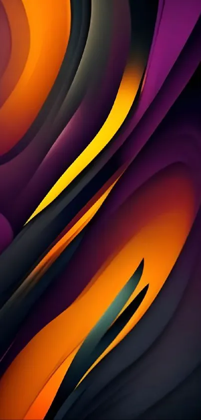 Vibrant abstract wallpaper with purple, orange swirls for mobile.