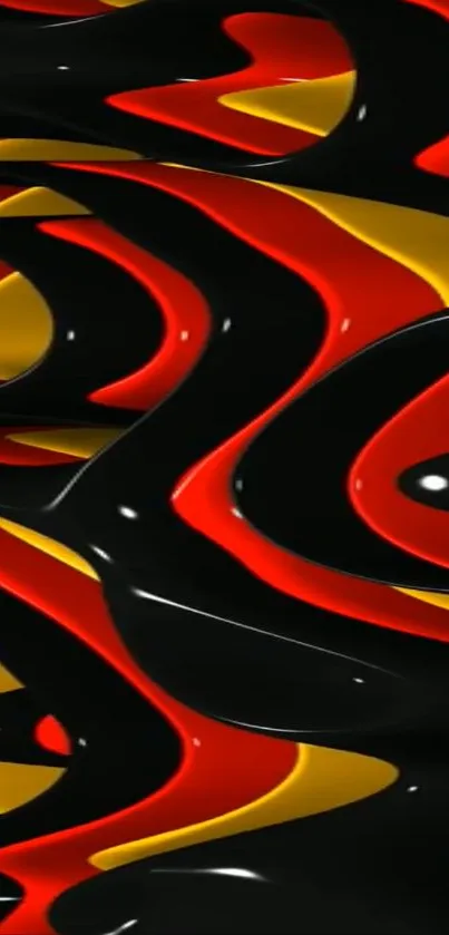 Abstract mobile wallpaper with red, yellow, and black wave patterns.