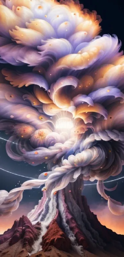 Abstract volcanic explosion in surreal art wallpaper.