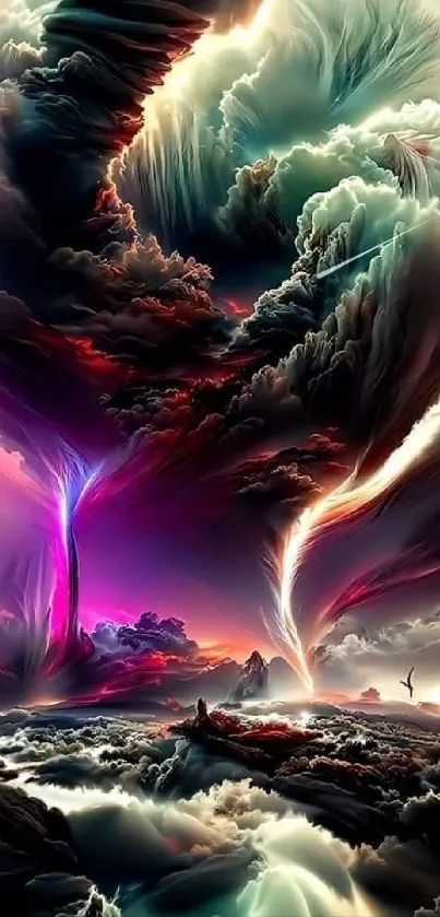 Whimsical abstract vortex fantasy wallpaper with vibrant colors.