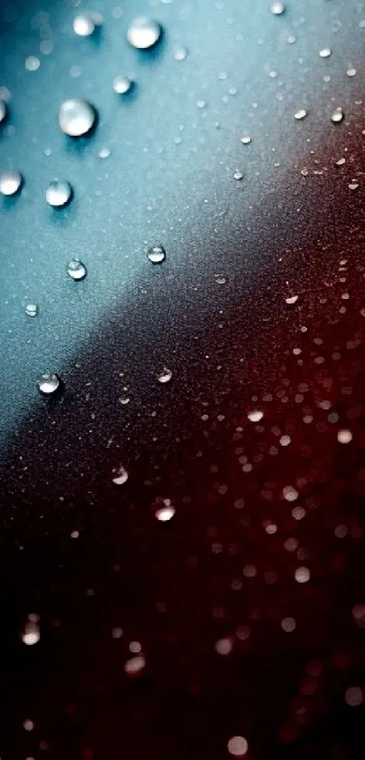 Abstract blue and red wallpaper with water droplets.