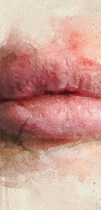 Abstract watercolor painting of lips in soft pink hues.