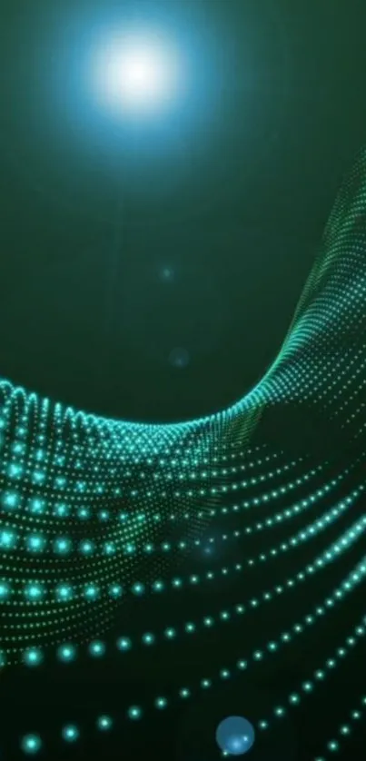 Abstract green wave wallpaper with dynamic lights.