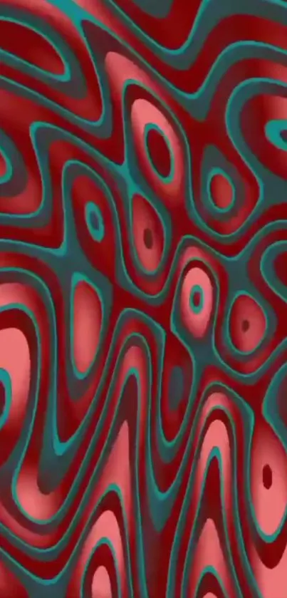 Abstract wave pattern with red and teal hues.