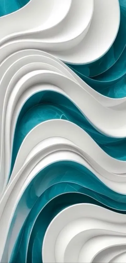 Abstract teal and white waves design wallpaper