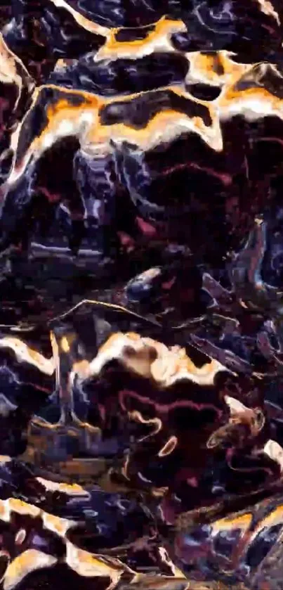 Abstract waves in dark purple and yellow tones.